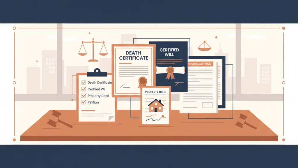 Key documents needed for ancillary probate filing in Arkansas including death certificate, certified will, and property deed