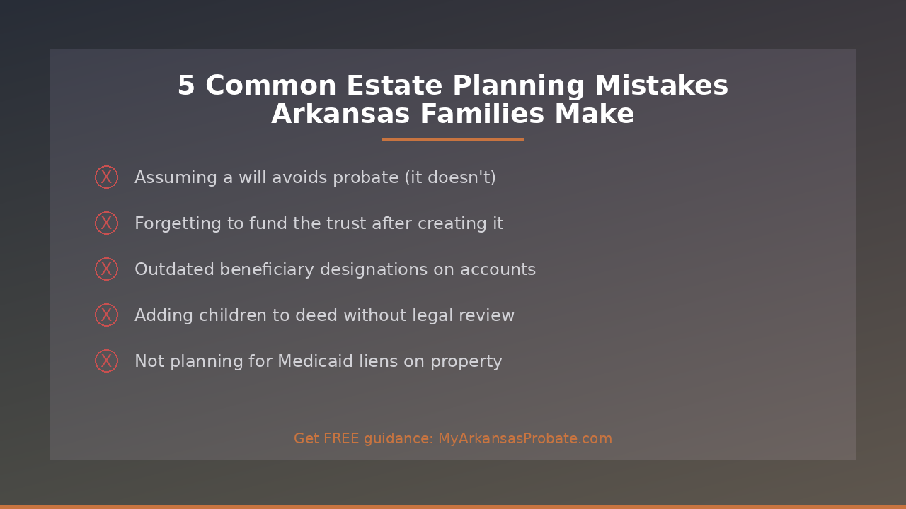 Five common estate planning mistakes Arkansas families make when trying to avoid probate