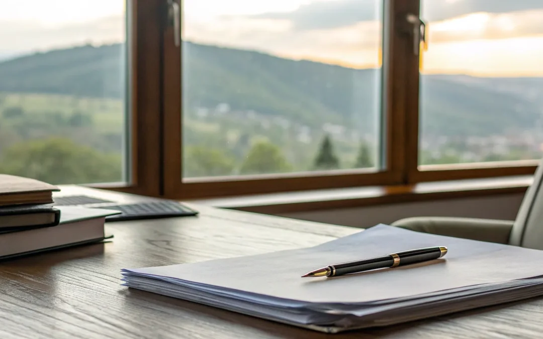 Desk of a Fayetteville, AR estate planning attorney with will and trust documents ready for review.