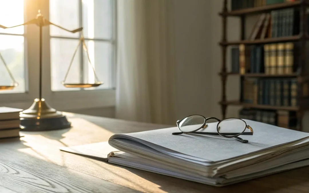 Little Rock probate court: Scales of justice and legal books.
