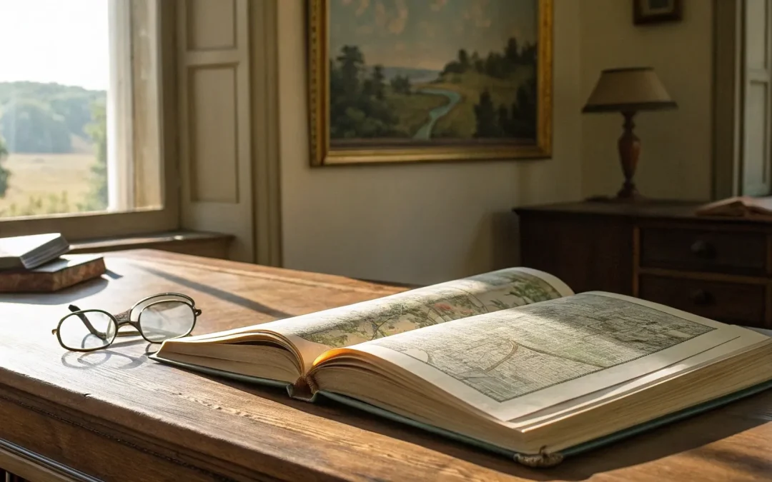 Open probate book and eyeglasses on a desk for the Benton County probate court.